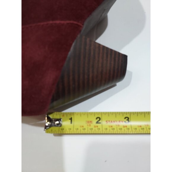 Aldo Burgandy Ankle  Booties Zip Up Triangle  Heel Size 7.5 Boots Short Suede - Picture 5 of 7